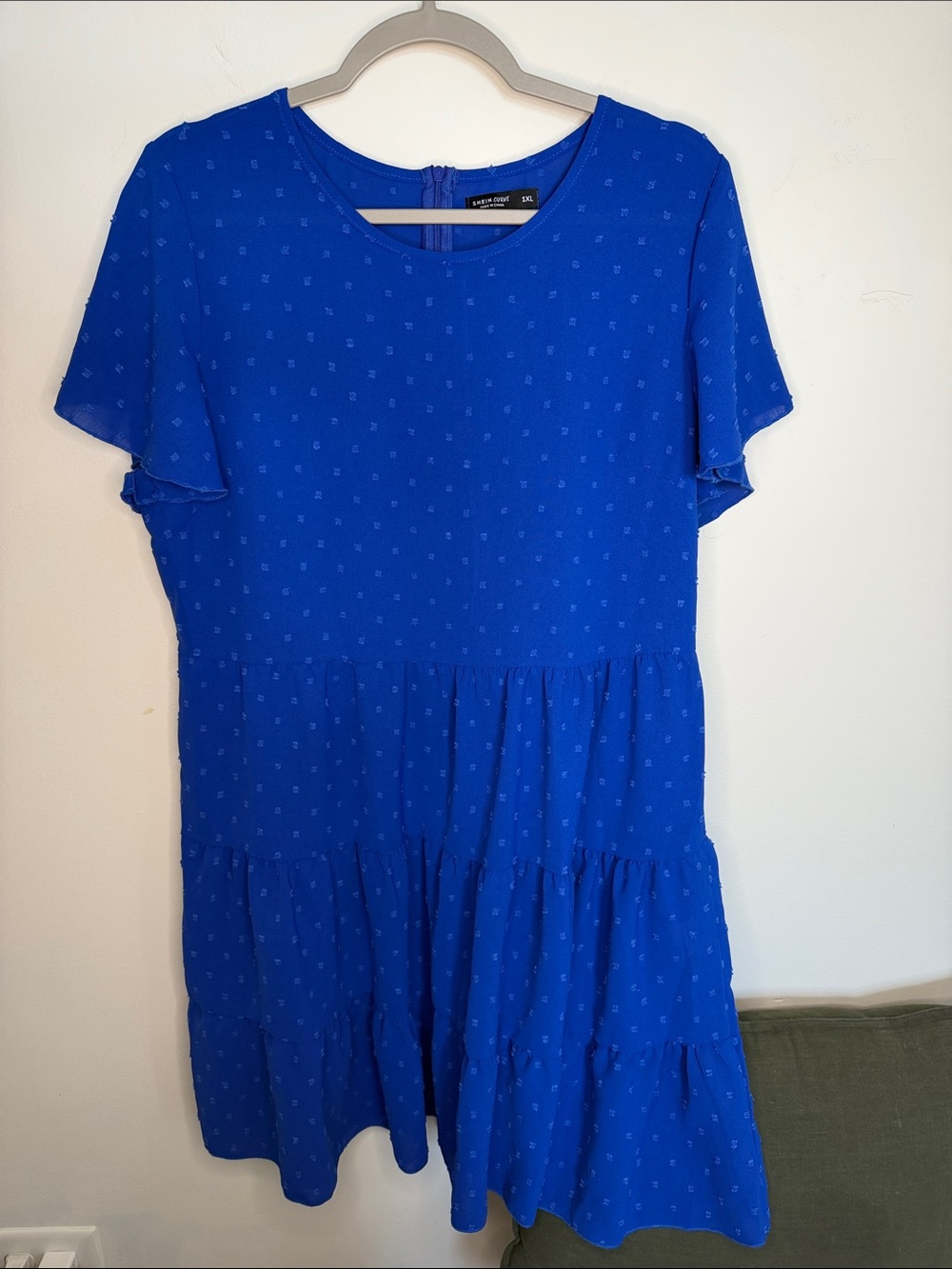 SHEIN Royal Blue Textured Short Sleeve Dress